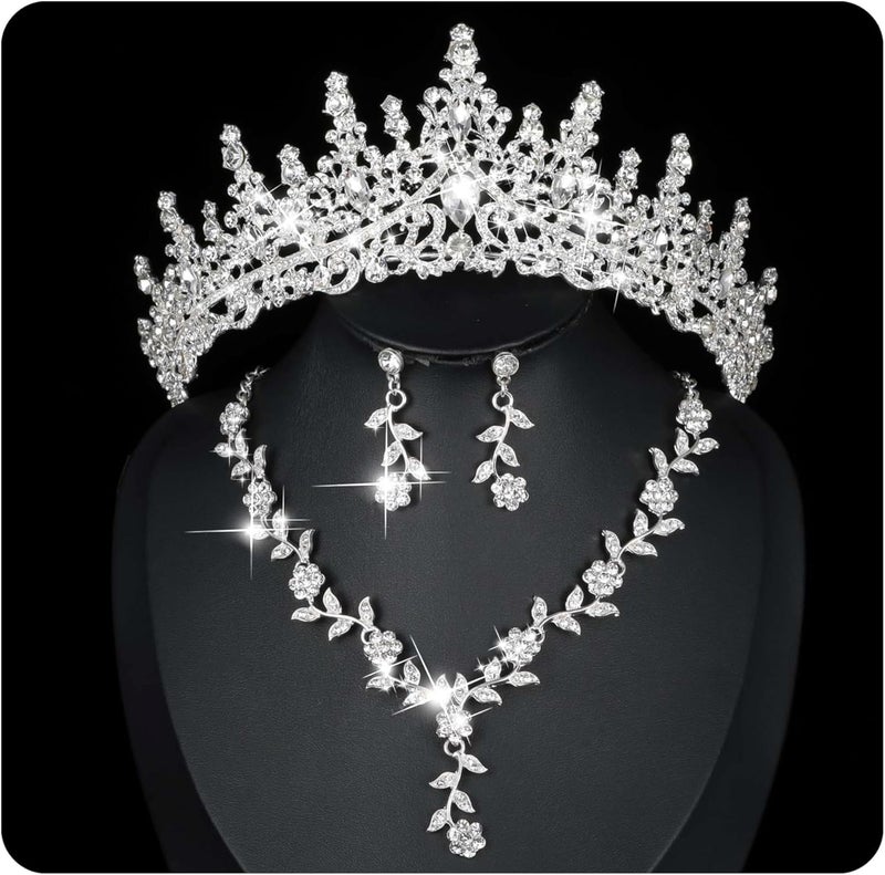 Kamirola Tiaras and Crowns for Women,Tiaras Earrings Necklace, Crystal Bridal Jewelry Set (TR48) - Image 1